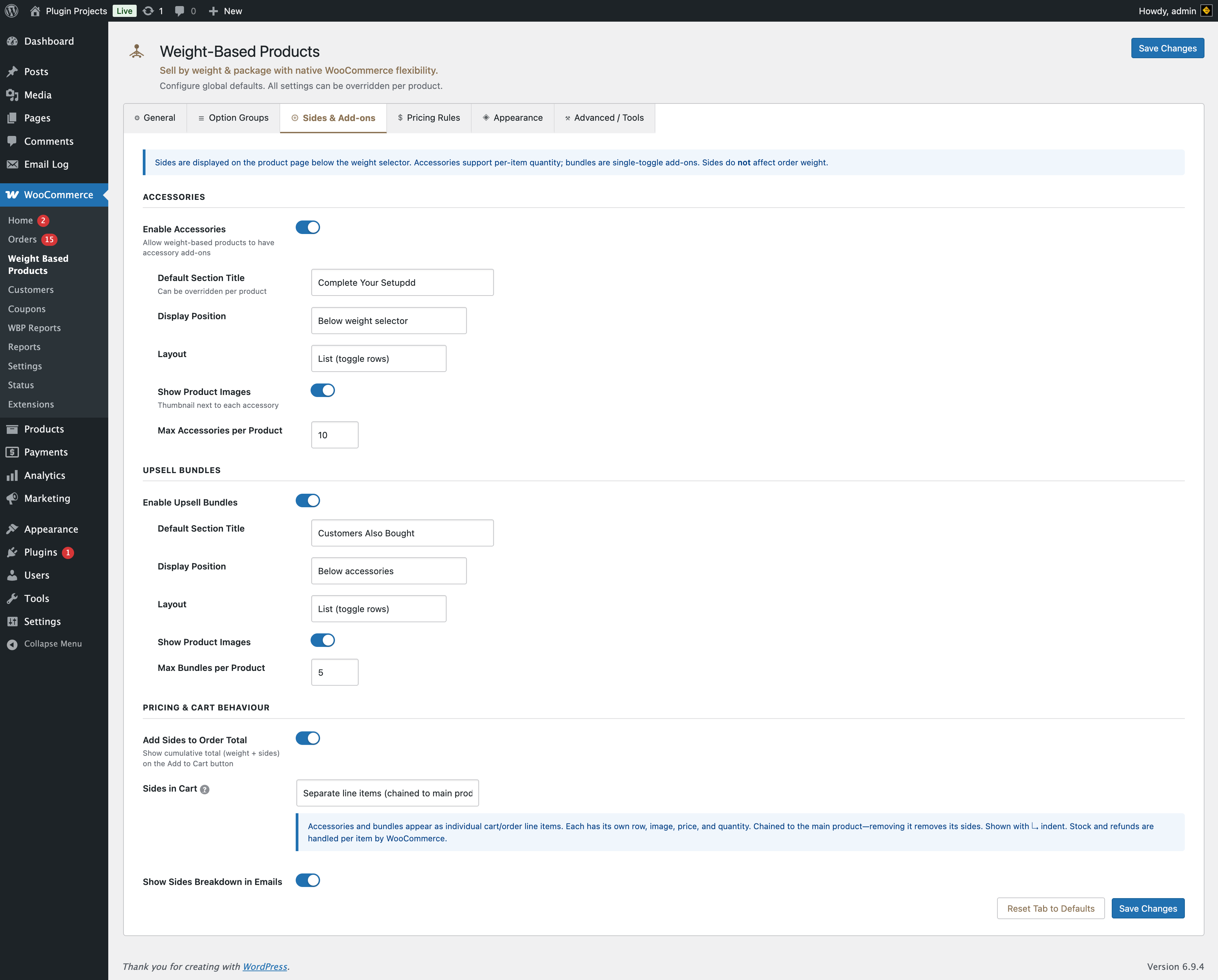 Sides & Add-ons settings