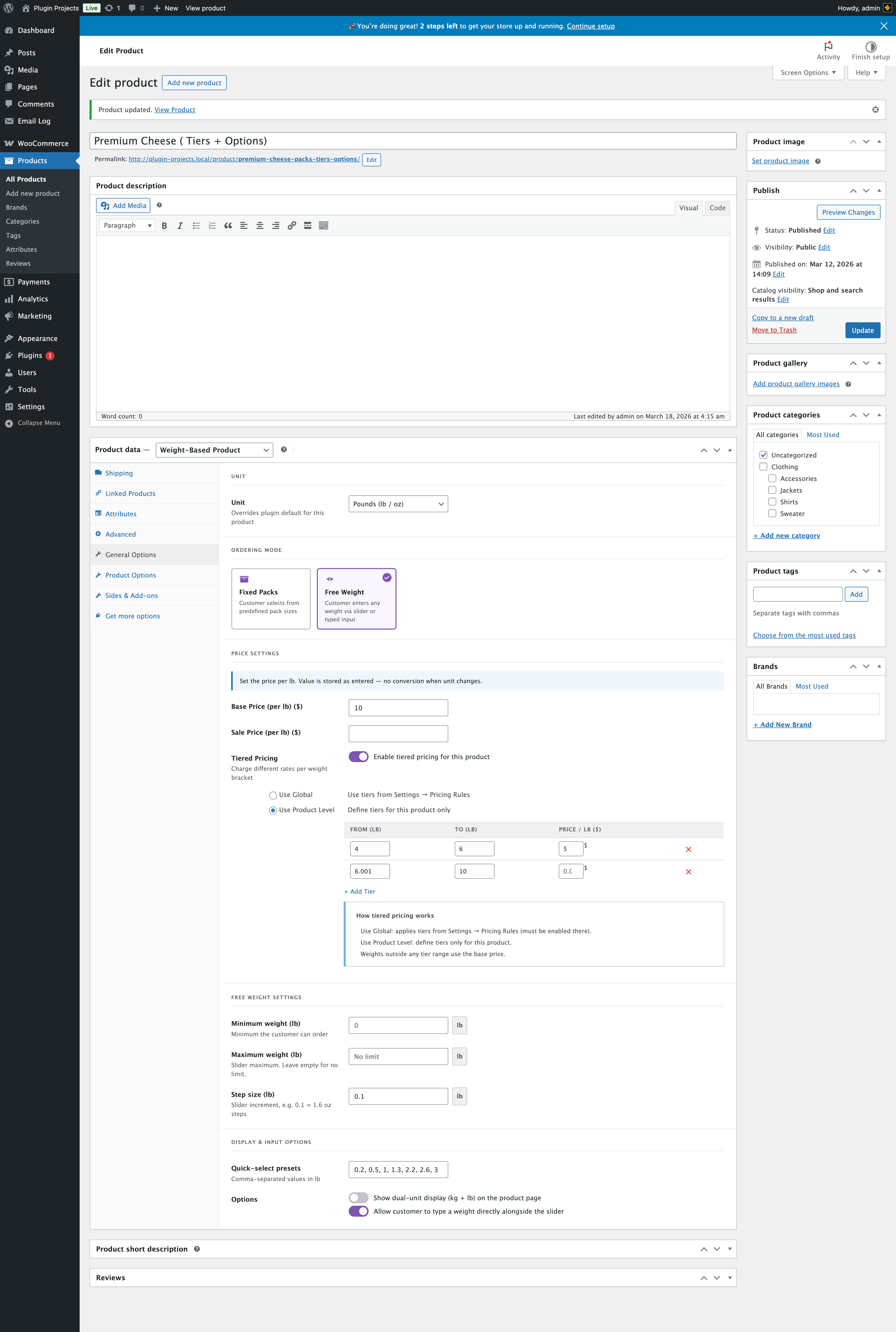Product General Options with Free Weight
